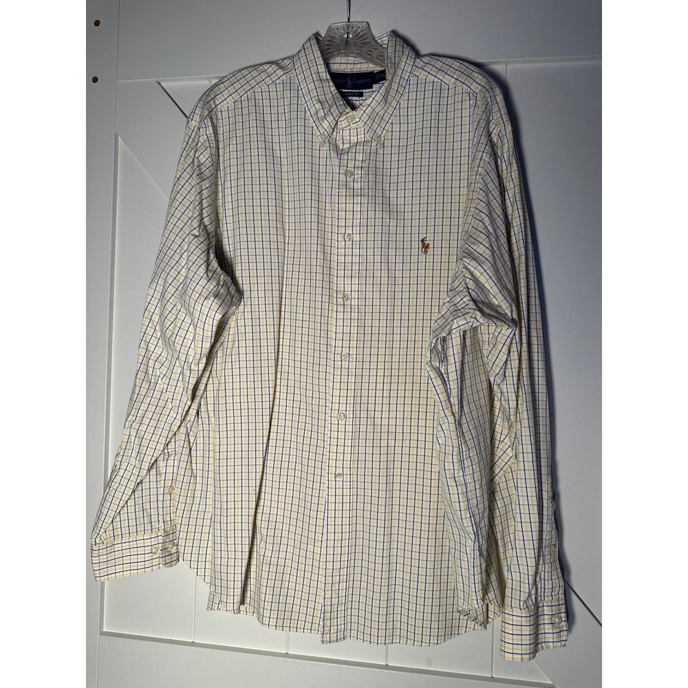 Ralph Lauren Classic Fit Men Long Sleeve Button Down Shirt Yellow Blue Plaid 18 - Picture 4 of 9